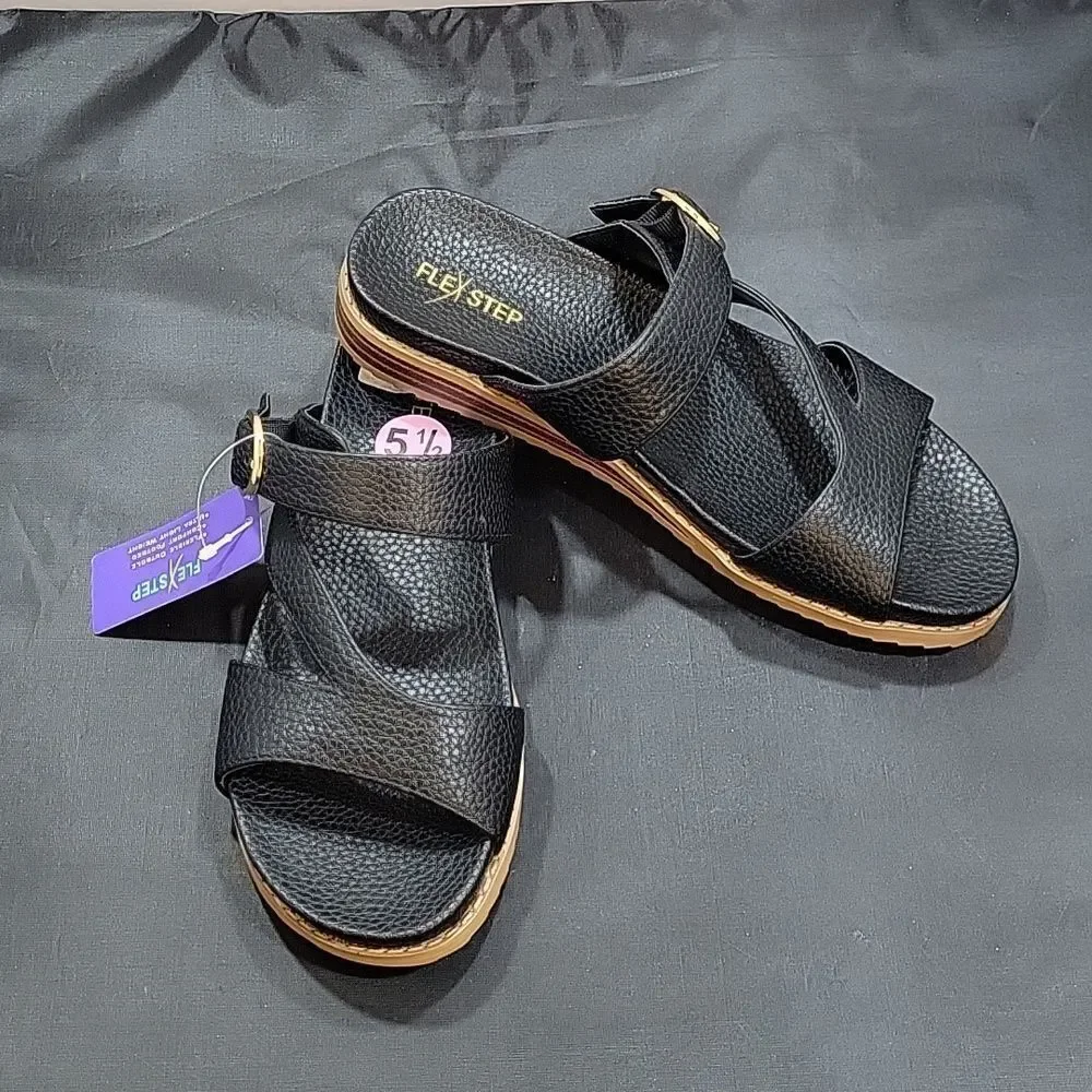BRAND NEW FLEXSTEP DOUBLE STRAP ADJUSTABLE BUCKLE FLAT SANDAL
